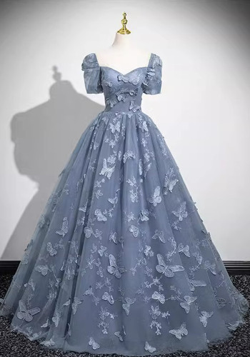 Women blue short-sleeved Formal Party Maxi evening dress