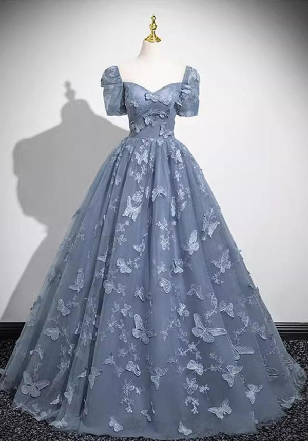 Women blue short-sleeved Formal Party Maxi evening dress