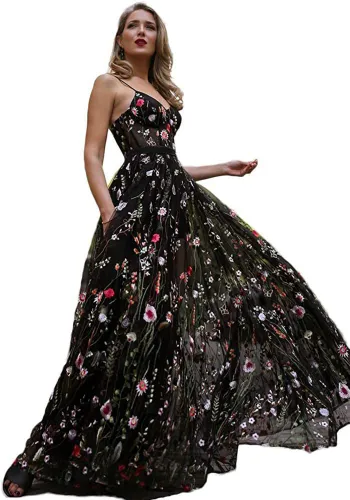 Women wedding dress embroidered chiffon color sexy evening dress