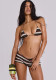 Women Spring Summer Sexy Halter Neck Lace-Up Striped Bikini Three-Piece