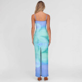 Women summer sexy gradient print strap Bodycon Dress