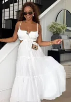 Women Pleated Sexy Adjustable Solid Elastic Strap Dress