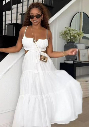 Women Pleated Sexy Adjustable Solid Elastic Strap Dress