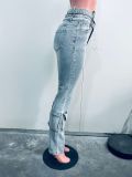 Women Fashion Double Waist Cargo Denim Trousers