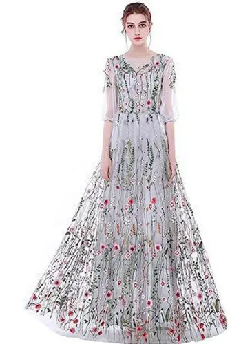 Women wedding dress embroidered chiffon color sexy evening dress