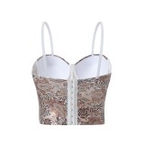 Women French fishbone patchwork print retro vest corset Top