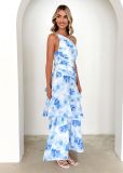Women Summer One-shoulder strap print dress