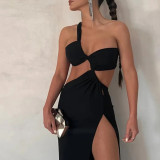 Women solid sleeveless slit sexy backless dress