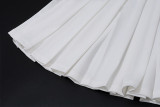 Women spring sexy v-neck vest and pleated Skirt two-piece set