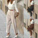 Women Summer Solid Straight Pants