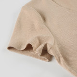 Solid Color Buttoned Knitted V-Neck Slim A-Line Mini Dress