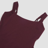 Spring Women's Square Neck Strap Retro Slim Midi Dress