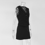 Spring Black Chic Sleeveless Vest & Slim Bodycon Short Skirt Set Fashion Two-Piece Set for Women