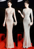 Winter Crystal Diamond Fishtail Evening Dress Long Formal Gown for Women
