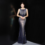 Luxury Sequin Mermail Women Formal Party Evening Dress Sexy Sleeveless Long Slim Bridal Gown