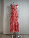 Women's Fashion Sexy V-Neck Printed Slit Long Dress