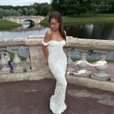 Spring Texture off shoulder slim Long Dress