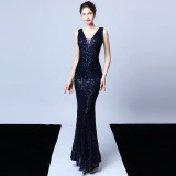 Halter Neck Sequined Fishtail Dress Elegant Party Gown