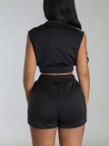 Women's Fashion Casual Open-Waist Side Webbing Zipper Two-Piece Shorts Set