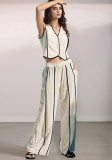 Spring Summer Women's Striped Sleeveless Vest & Loose Wide-Leg Trousers Two-Piece Set