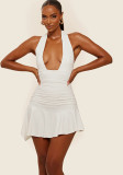 Fashion Deep V Slim Waist Asymmetric Hem Dress