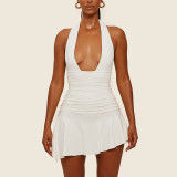 Fashion Deep V Slim Waist Asymmetric Hem Dress