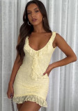 Sexy Lace Dress for Summer Holidays Slim Waist Straps Bodycon Mini Dress