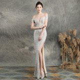 Sexy Slim Fishtail Evening Dress Long Sleeve Bridal Gown for Wedding & Party