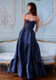 Summer Lace-Up Waist Slim Mesh Jacquard Strap Maxi Dress