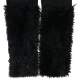 Long Sleeve Off-Shoulder Top & Slim Trousers Furry Two-Piece Set