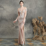 Sexy Slim Fishtail Evening Dress Long Sleeve Bridal Gown for Wedding & Party