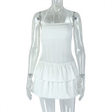 Elegant Sexy Low-Back Halter Neck Pleated A-Line Dress for Women