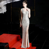 Elegant Long Sequin Fishtail Evening Dress Formal Party Gown for Women