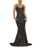 Fashionable Women's Straps Sleeveless Beaded Sexy Low-Back Long Dress