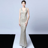 Halter Neck Sequined Fishtail Dress Elegant Party Gown