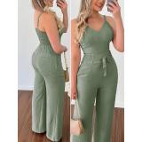 Summer Sexy Low-Back Strap V-Neck Short Vest & Drawstring High-Waist Straight-Leg Trousers Casual Set