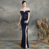 Sexy Slim Fishtail Evening Dress Long Sleeve Bridal Gown for Wedding & Party