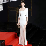 Chic Long-Sleeve Sequined Fishtail Dress Elegant Formal Evening Gown