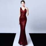 Halter Neck Sequined Fishtail Dress Elegant Party Gown