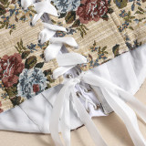 Summer Slim Contrast Low-Back Lace-Up Jacquard Skirt Set for Women