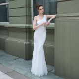 Luxury Sequin Mermail Women Formal Party Evening Dress Sexy Slash Shoulder Long Slim Bridal Gown