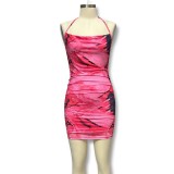Fashion Sexy Contrast Print Strap Slim Waist Bodycon Dress for Women