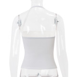 Spring Sexy Flower Hollow-Out Slim Halter Neck Vest for Women