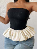 Black and White Contrast Chic Strapless Top for Women