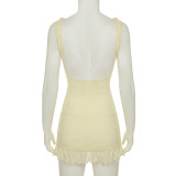 Sexy Lace Dress for Summer Holidays Slim Waist Straps Bodycon Mini Dress