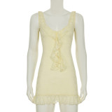 Sexy Lace Dress for Summer Holidays Slim Waist Straps Bodycon Mini Dress