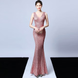 Halter Neck Sequined Fishtail Dress Elegant Party Gown