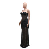 Strapless Sequin See-Through Long Dress for Women