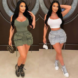 Women's Pocket Zippered Solid Color Sexy Mini Skirt