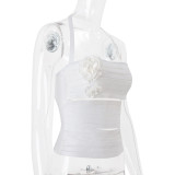Spring Sexy Flower Hollow-Out Slim Halter Neck Vest for Women